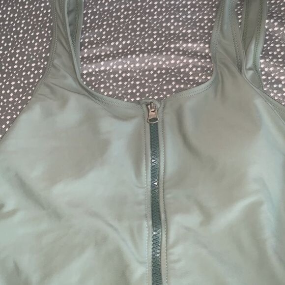 Mint Green One-Piece Swimsuit With Front Zipper Detail Nylon/Spandex Blend For W - Picture 2 of 8